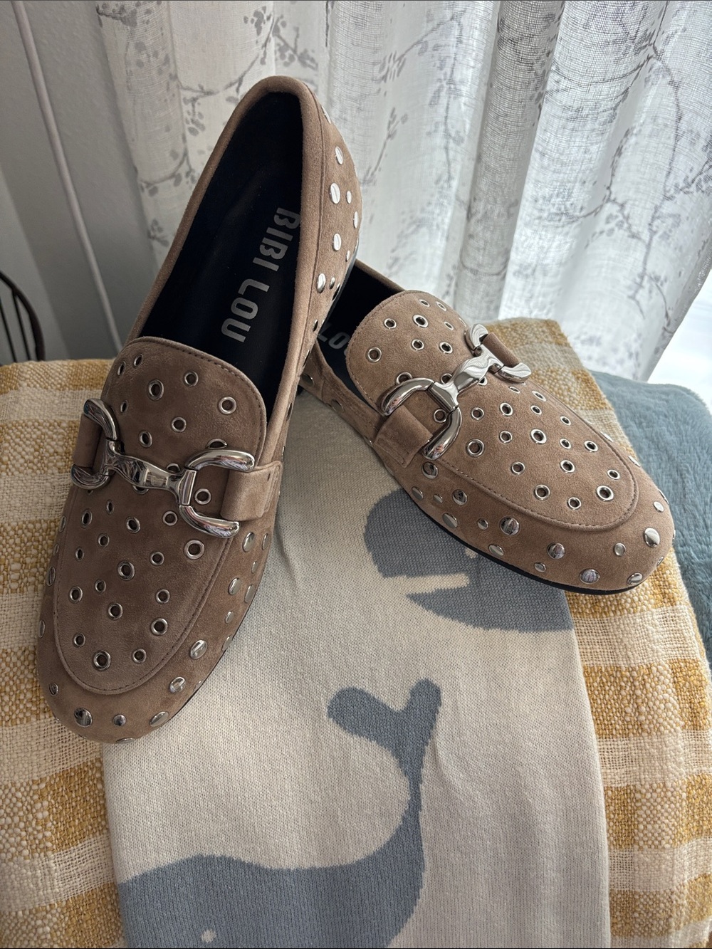 Bibi Lou Zagreb suede studded loafers NWOB size 40 / 9-9.5